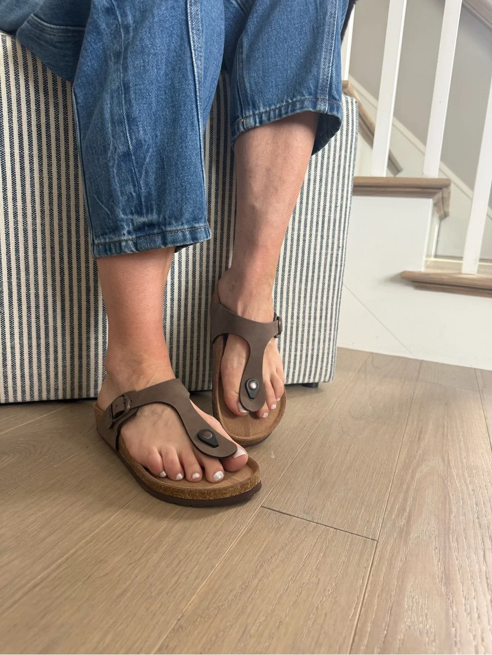 Women’s Brown Toe-Post Cork Sandals with Adjustable Buckle